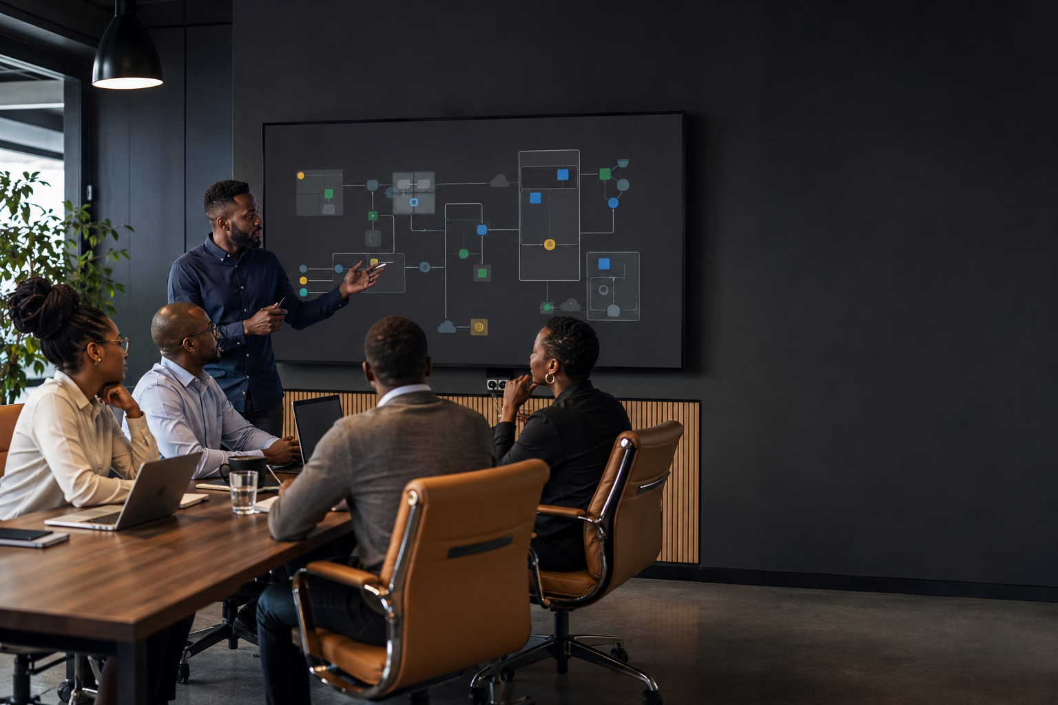 African technical team reviewing a security architecture