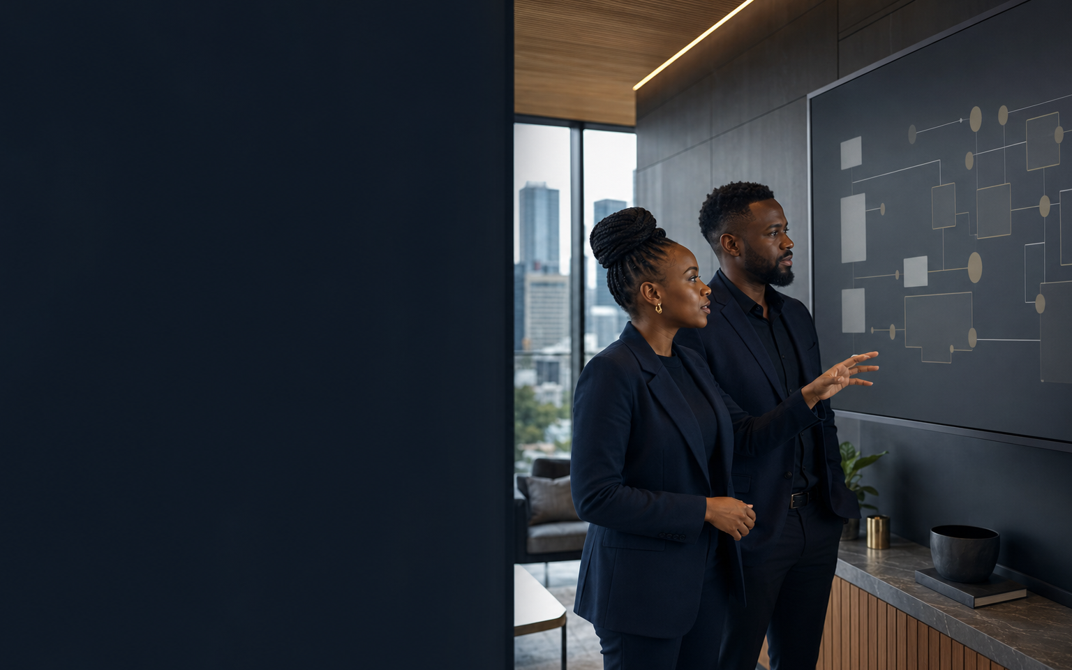 African technology leaders reviewing a security architecture in a Johannesburg workspace